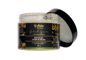 Helichrysum salt scrub with helichrysum flowers